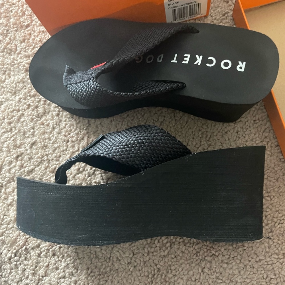 Rocket Dog Black Platform Wedge Thong Sandals